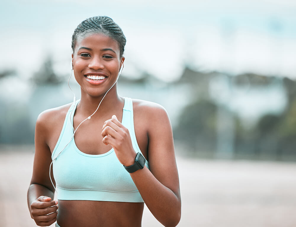 Smiling woman on a run